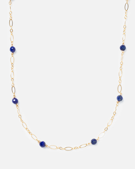 LAPIS BEADED 14K GOLD FILLED FANCY CHAIN