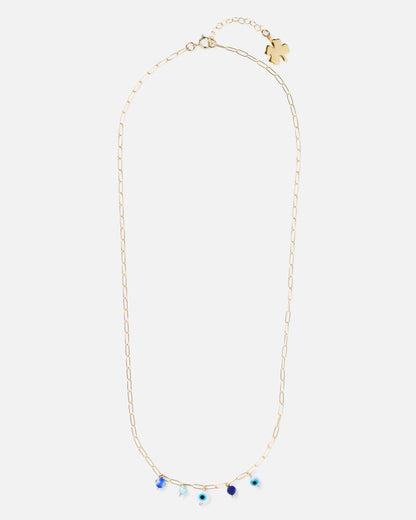 EVIL EYE CHARMED 14K GOLD FILLED NECKLACE