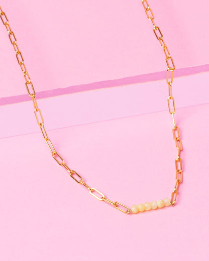 YELLOW OPAL PAPERCLIP CLUSTER 14K GOLD-FILLED NECKLACE