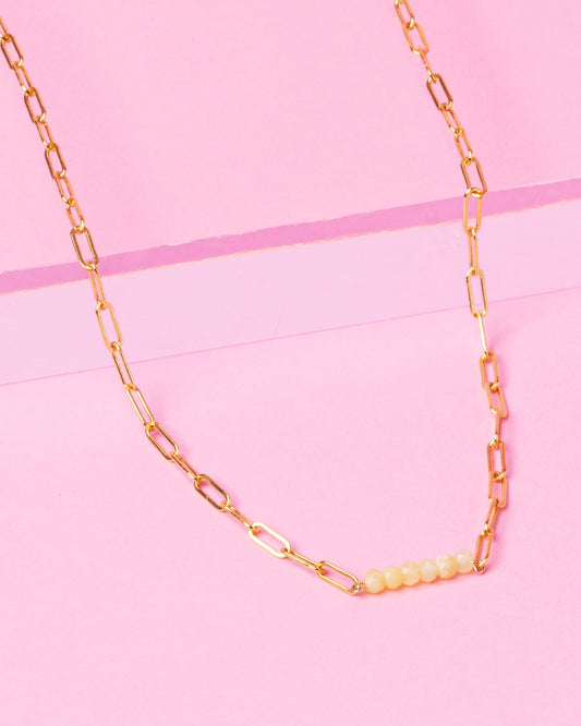 YELLOW OPAL PAPERCLIP CLUSTER 14K GOLD-FILLED NECKLACE
