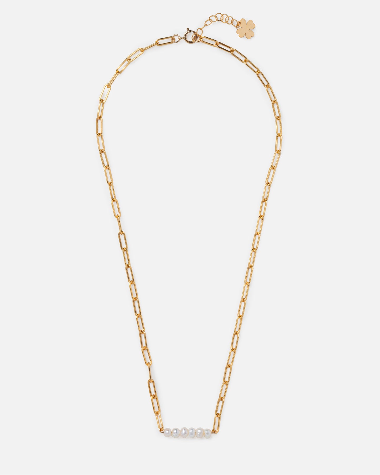 PEARL PAPERCLIP CLUSTER 14K GOLD-FILLED NECKLACE