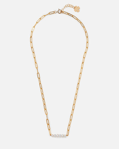 PEARL PAPERCLIP CLUSTER 14K GOLD-FILLED NECKLACE