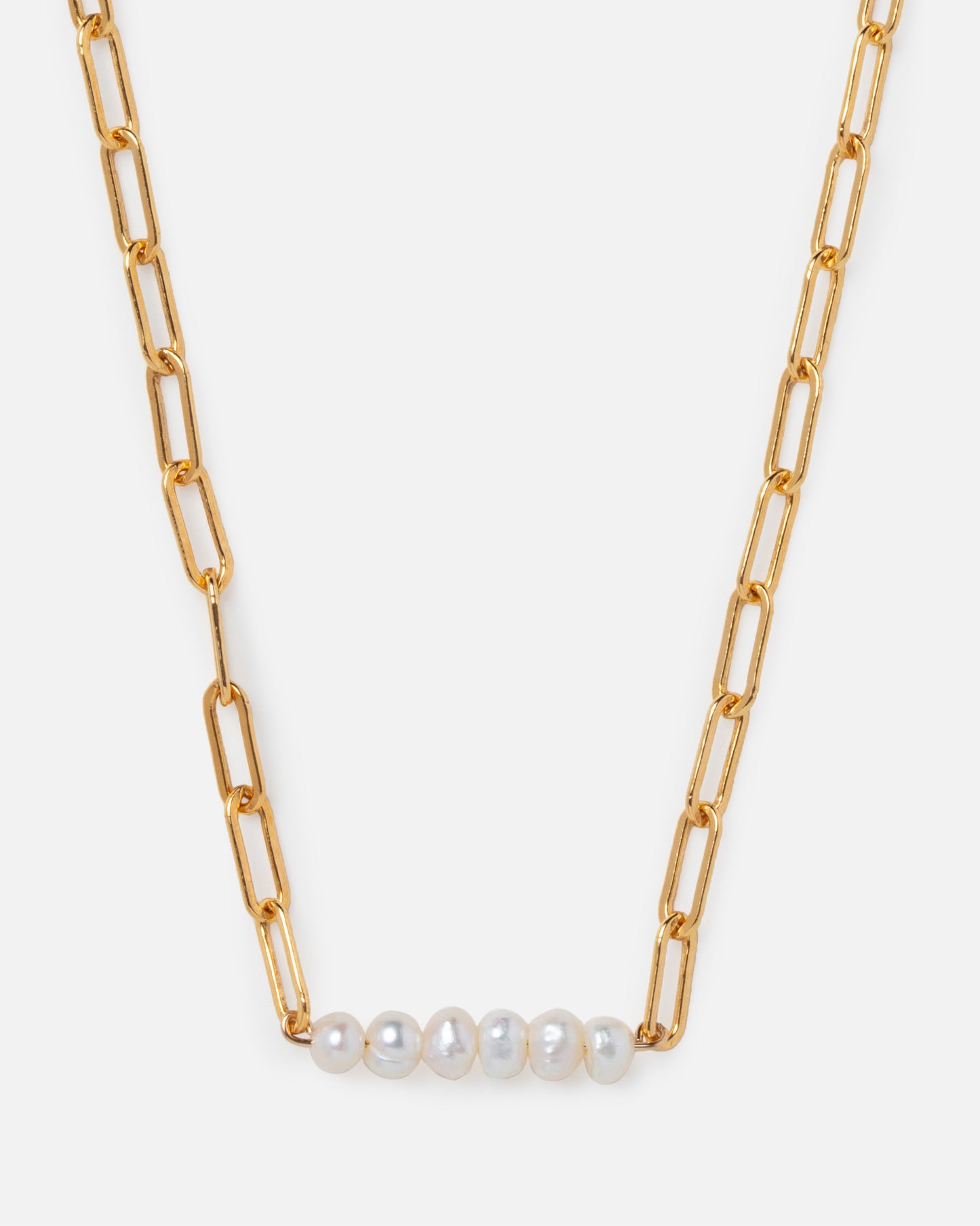 PEARL PAPERCLIP CLUSTER 14K GOLD-FILLED NECKLACE