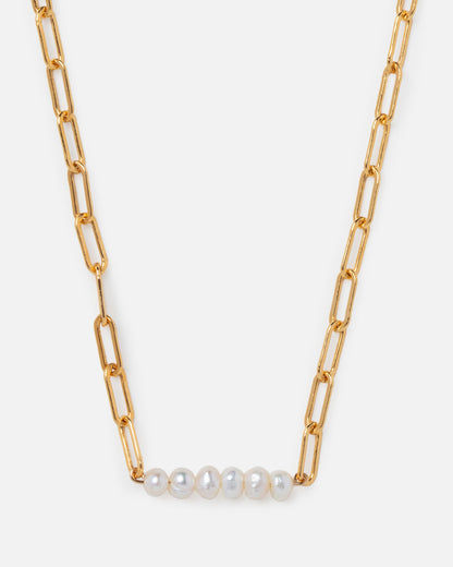 PEARL PAPERCLIP CLUSTER 14K GOLD-FILLED NECKLACE