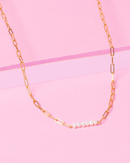 PEARL PAPERCLIP CLUSTER 14K GOLD-FILLED NECKLACE
