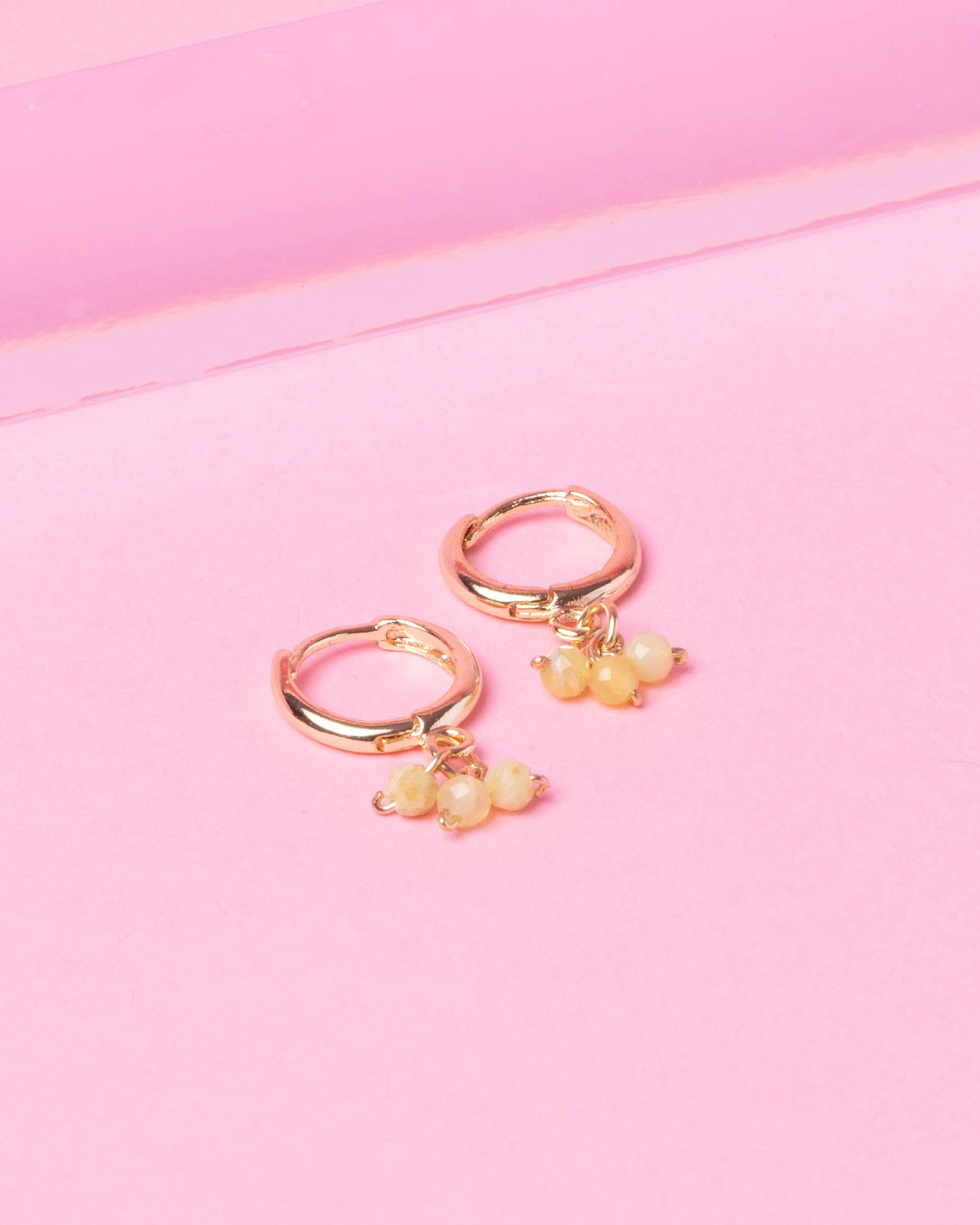 YELLOW OPAL MINDY 14K GOLD FILLED HUGGIE EARRINGS