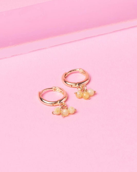 YELLOW OPAL MINDY 14K GOLD FILLED HUGGIE EARRINGS