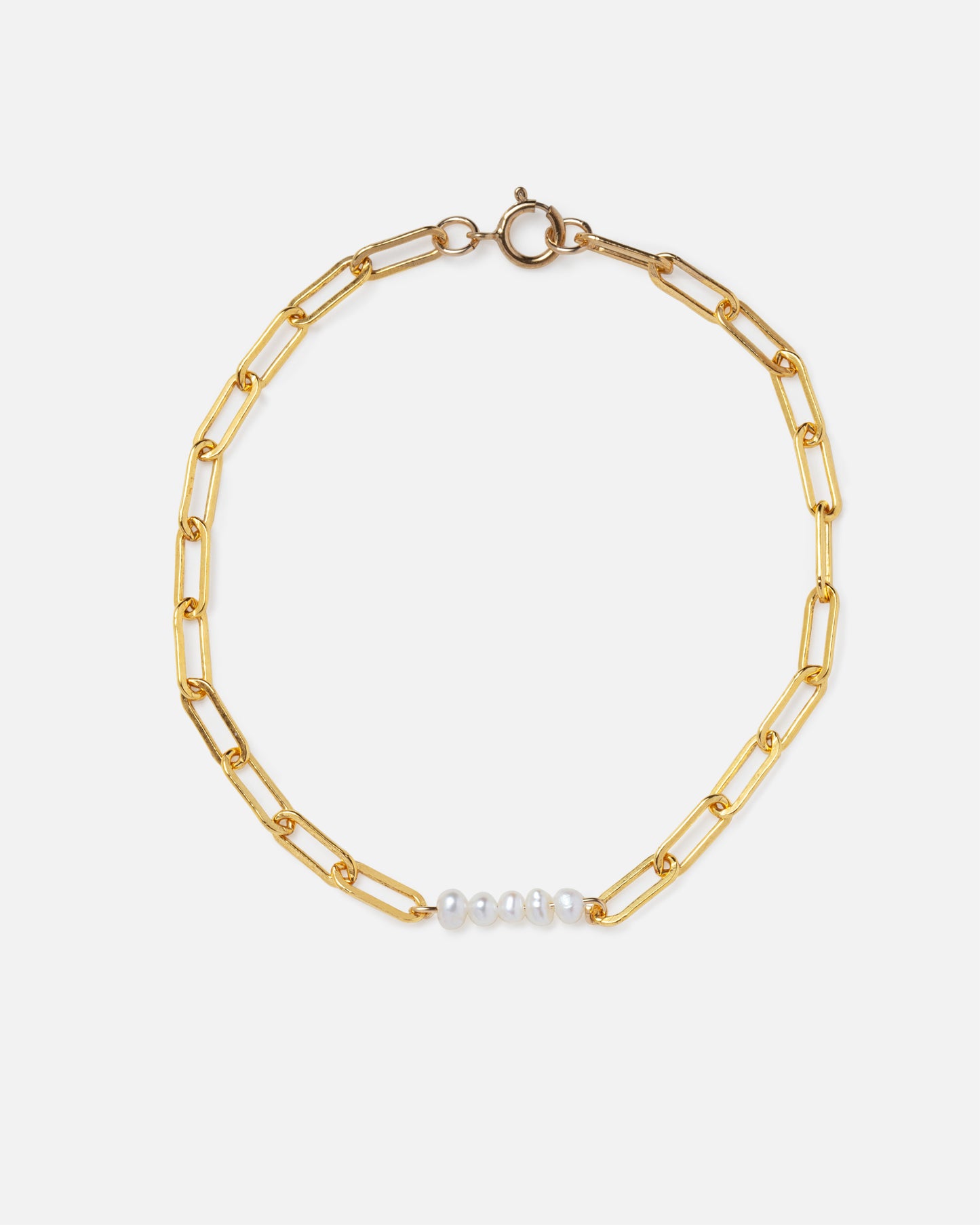 PEARL PAPERCLIP CLUSTER 14K GOLD FILLED BRACELET