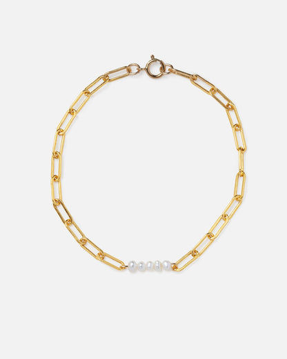 PEARL PAPERCLIP CLUSTER 14K GOLD FILLED BRACELET