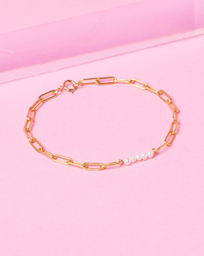 PEARL PAPERCLIP CLUSTER 14K GOLD FILLED BRACELET