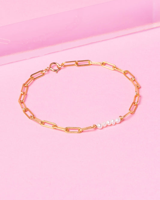 PEARL PAPERCLIP CLUSTER 14K GOLD FILLED BRACELET