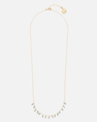 AQUAMARINE ROBIN 14K GOLD FILLED DROP NECKLACE