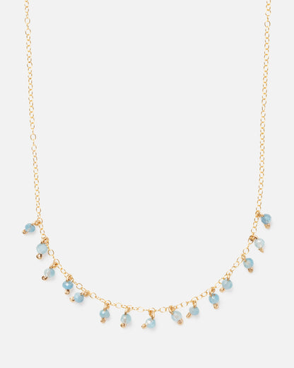 AQUAMARINE ROBIN 14K GOLD FILLED DROP NECKLACE