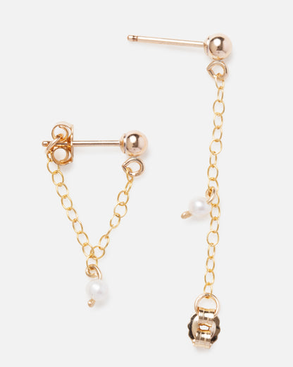 PEARL 14K GOLD FILLED HUGGIE EARRINGS