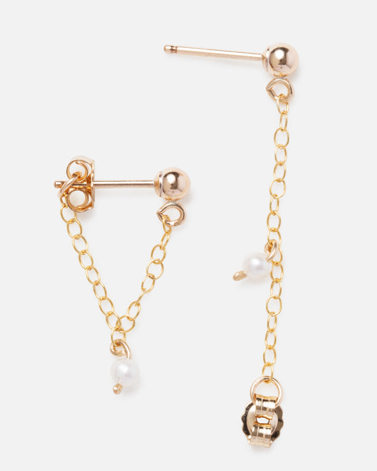 PEARL 14K GOLD FILLED HUGGIE EARRINGS