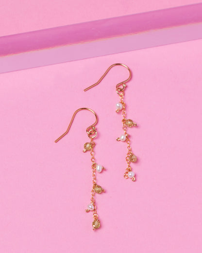 LEAH'S PERIDOT AND PEARL 14K GOLD FILLED DROP EARRINGS