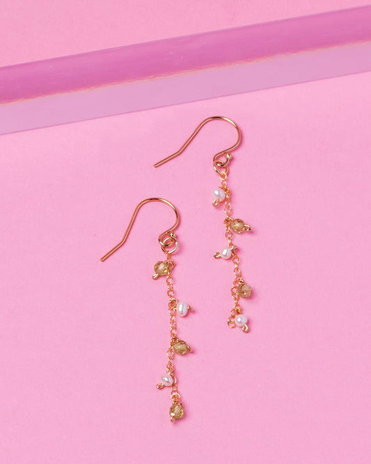 LEAH'S PERIDOT AND PEARL 14K GOLD FILLED DROP EARRINGS