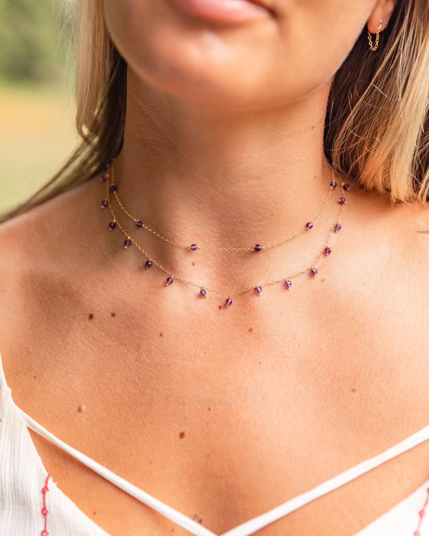 AMETHYST SPRINKLES 14K GOLD FILLED NECKLACE