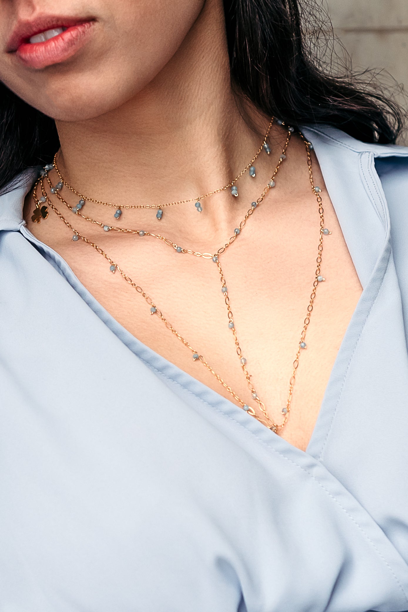 AQUAMARINE 14K GOLD FILLED DROP NECKLACE