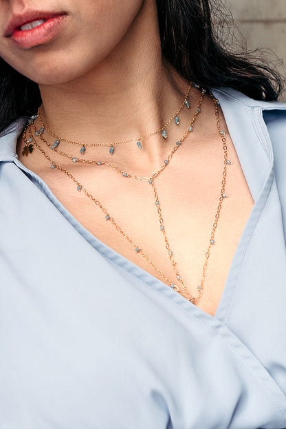 AQUAMARINE 14K GOLD FILLED DROP NECKLACE