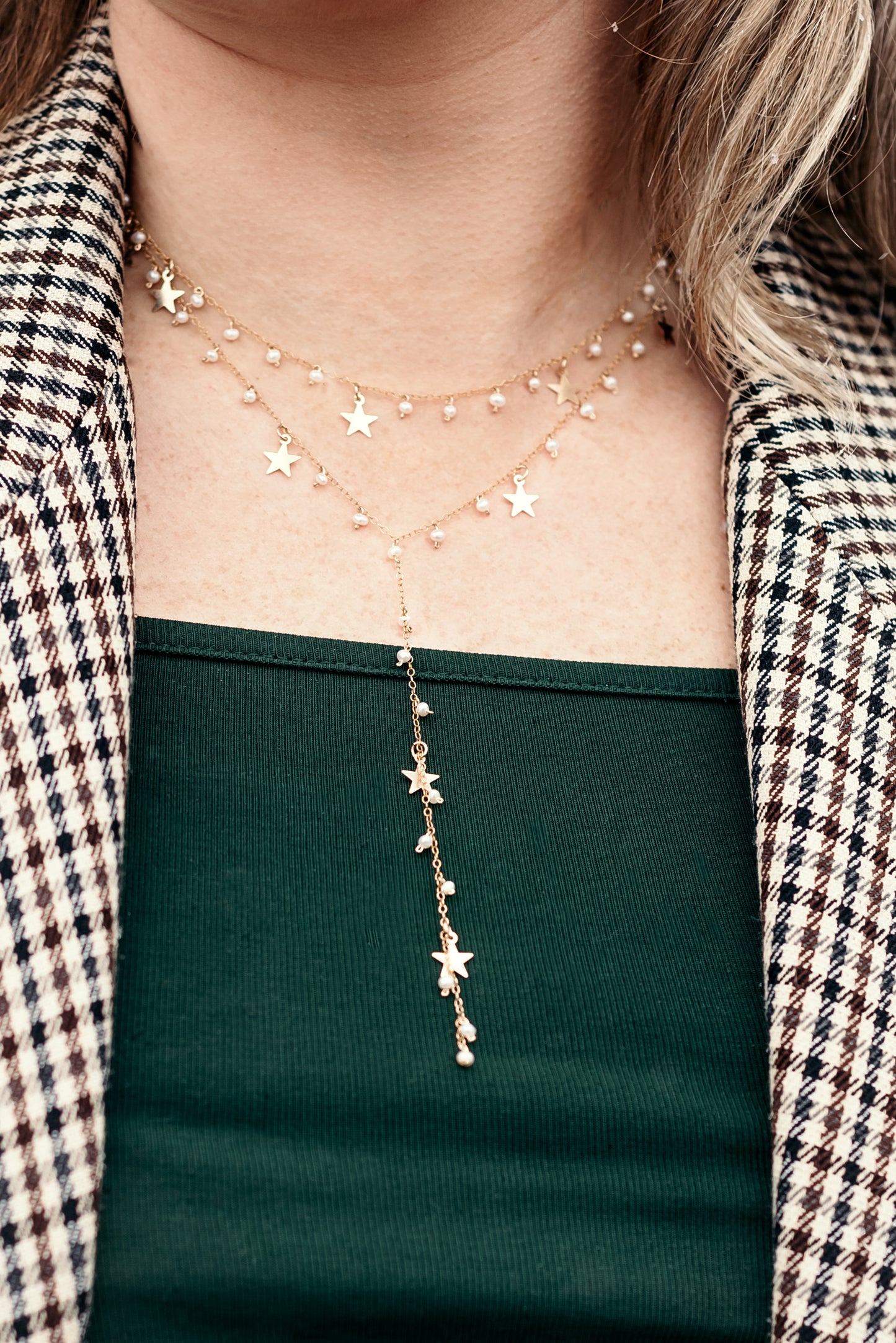 PEARL MADELINE 14K GOLD FILLED STARS DROP NECKLACE