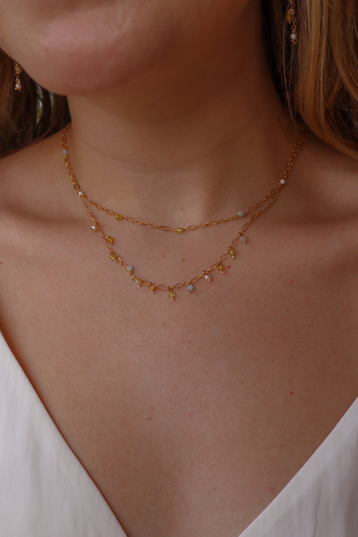 LEAH'S MULTI-GEM OLIVIA 14K GOLD FILLED FANCY CHAIN NECKLACE