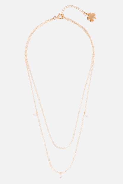 TIERED 14K DOUBLE CHAIN PEARL ACCENT NECKLACE